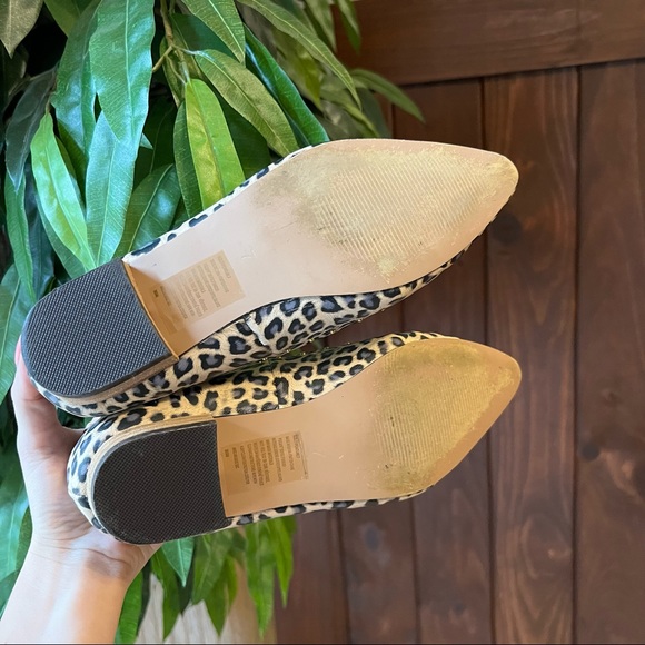Genuine Leather Upper Leopard Print Studded Pointed Toe Flats - Picture 4 of 7